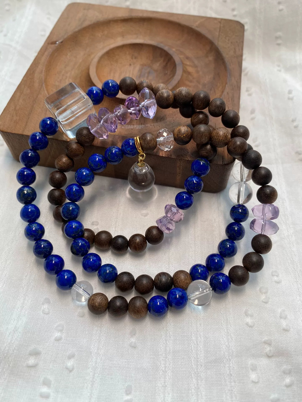 Lapis Lazuli Agarwood Amethyst Triple Wrap Bracelet