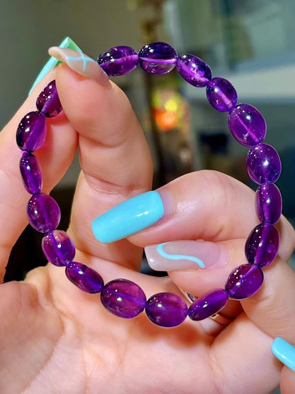Faceted Purple Amethyst Bead Bracelet, 8-10mm Oval