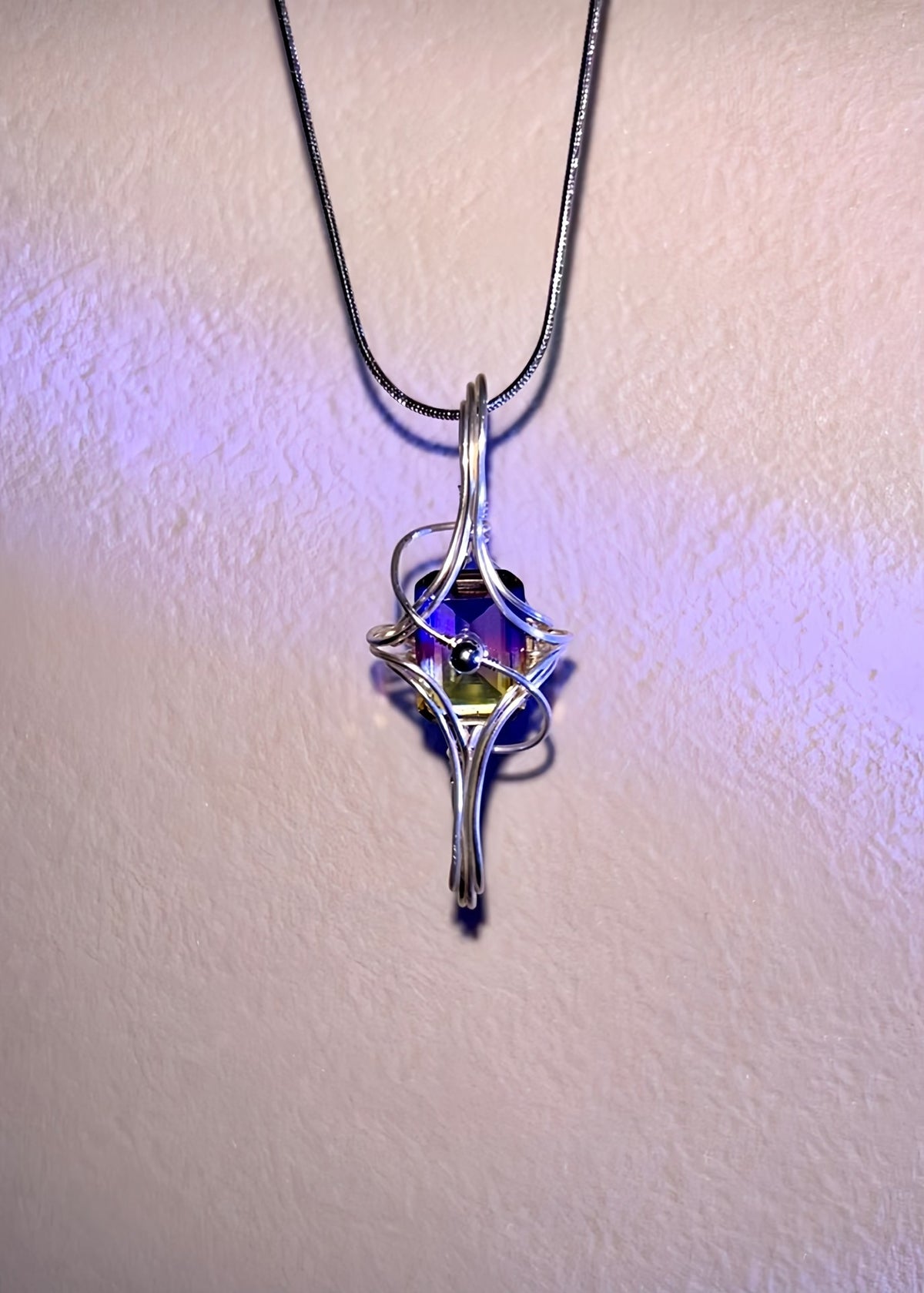 Dichroic Gemstone Wire Wrapped Pendant Necklace
