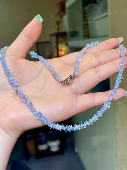 Aquamarine Chip Necklace, 44.5 cm, Silver Clasp
