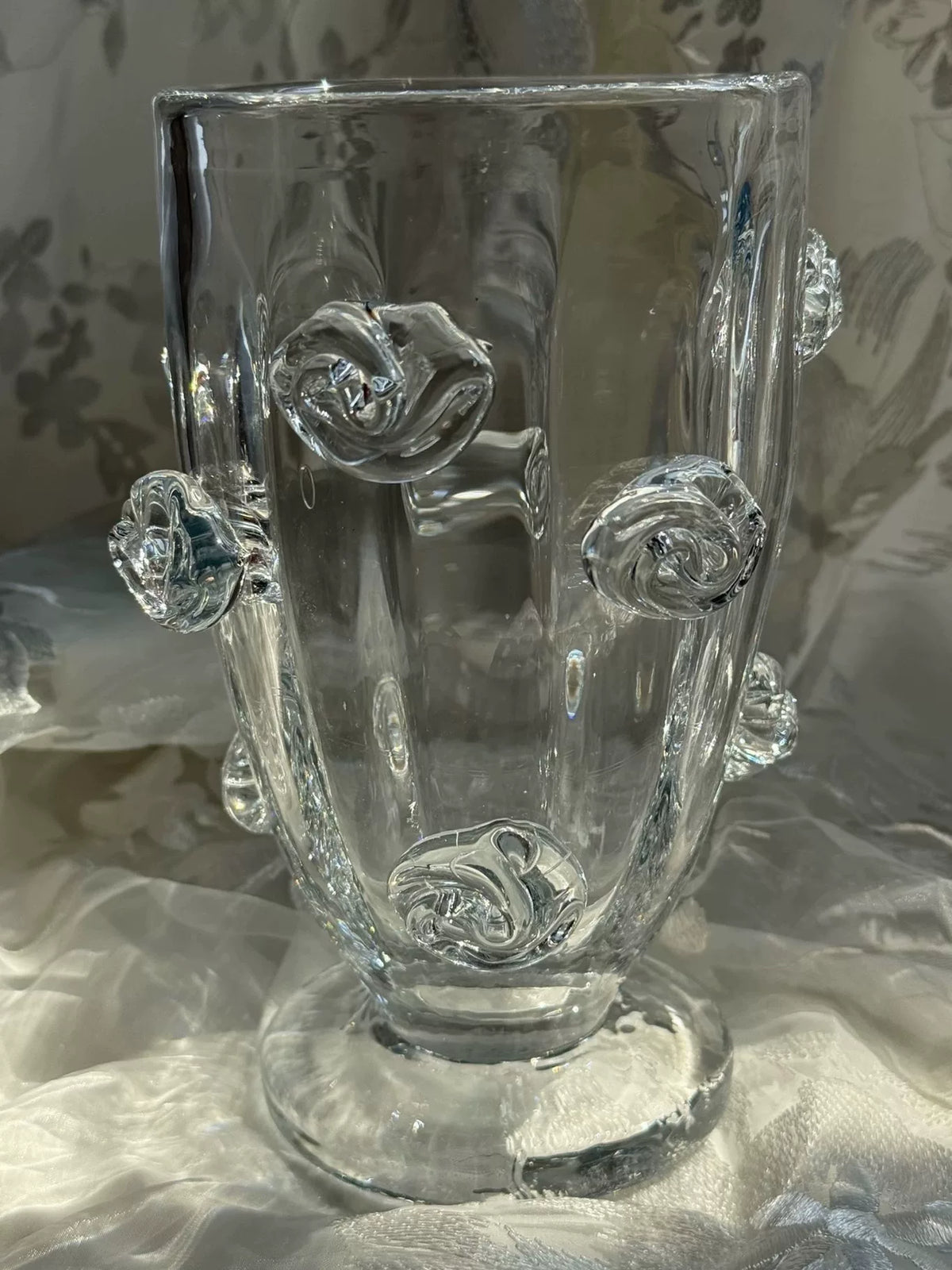 クリアガラス ローズモチーフ 花瓶 21cm