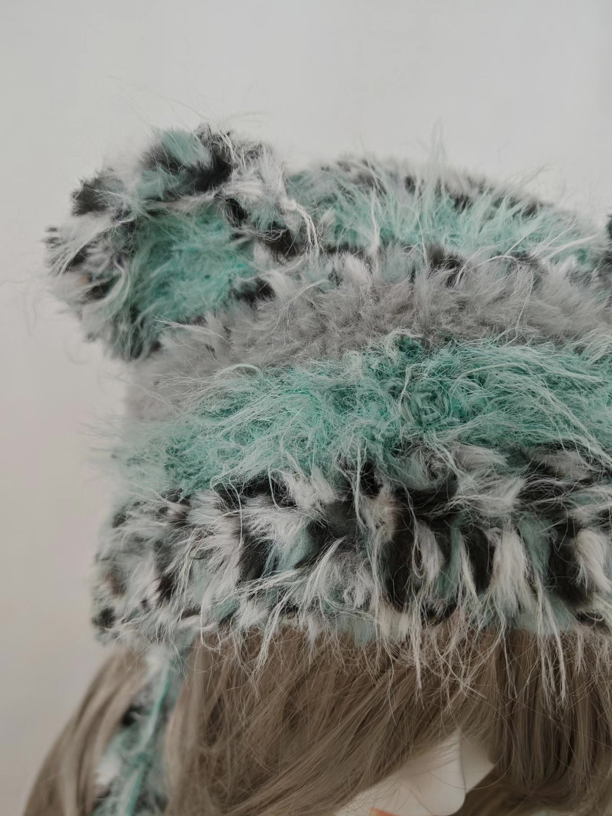 Bear Plush Hat with Sage Fur