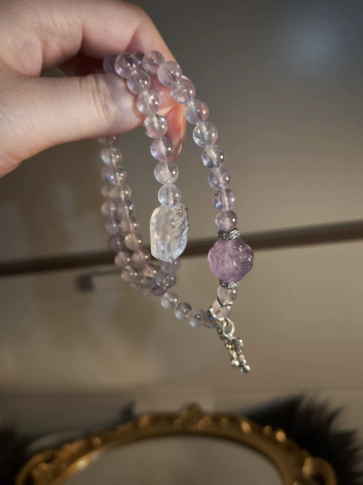 Amethyst White Crystal Fox Bead Bracelet