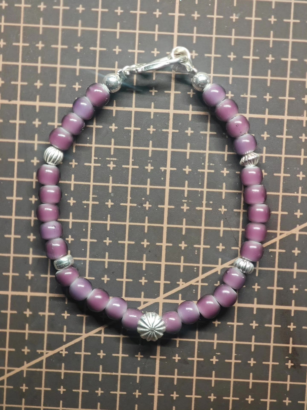 925 Silver Purple Glass Chrysanthemum Bracelet