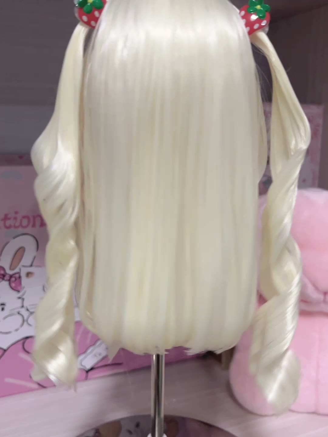 Cream Twin Tail Doll Wig with Strawberry Clips