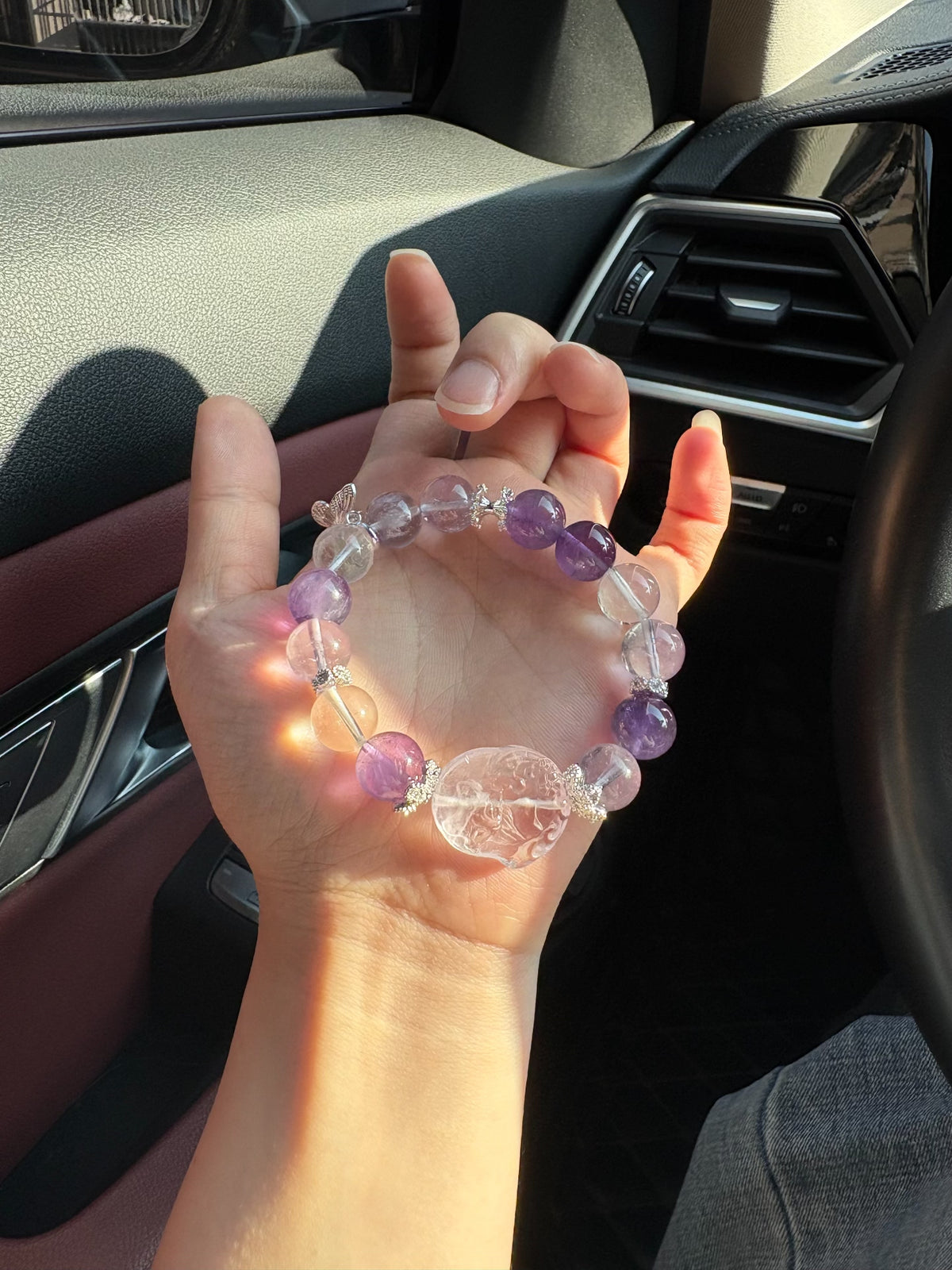 Amethyst Crystal Fox Bracelet with Butterfly Charm