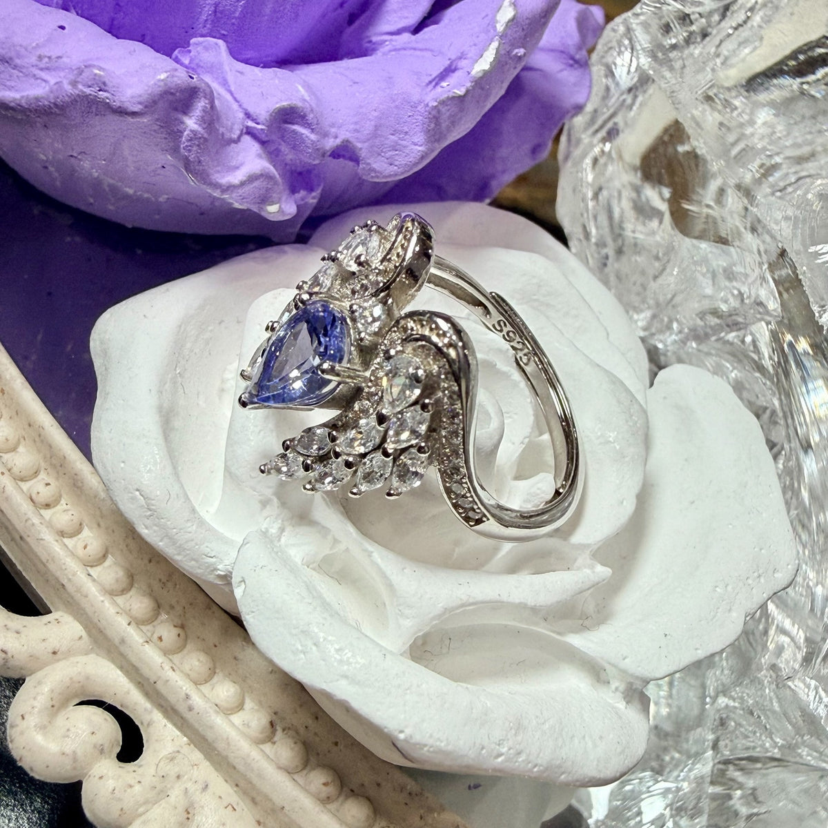 Natural Tanzanite Blue Purple Wing 925 Silver Ring
