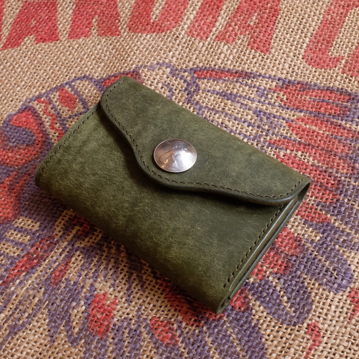 Handmade Leather Bi-Fold Wallet Olive Green