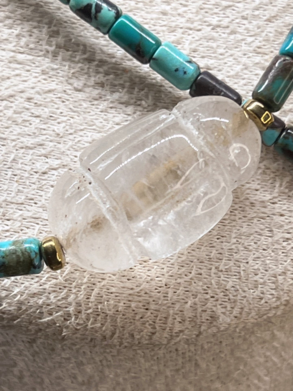 Turquoise Crystal Carved Reliquary Necklace