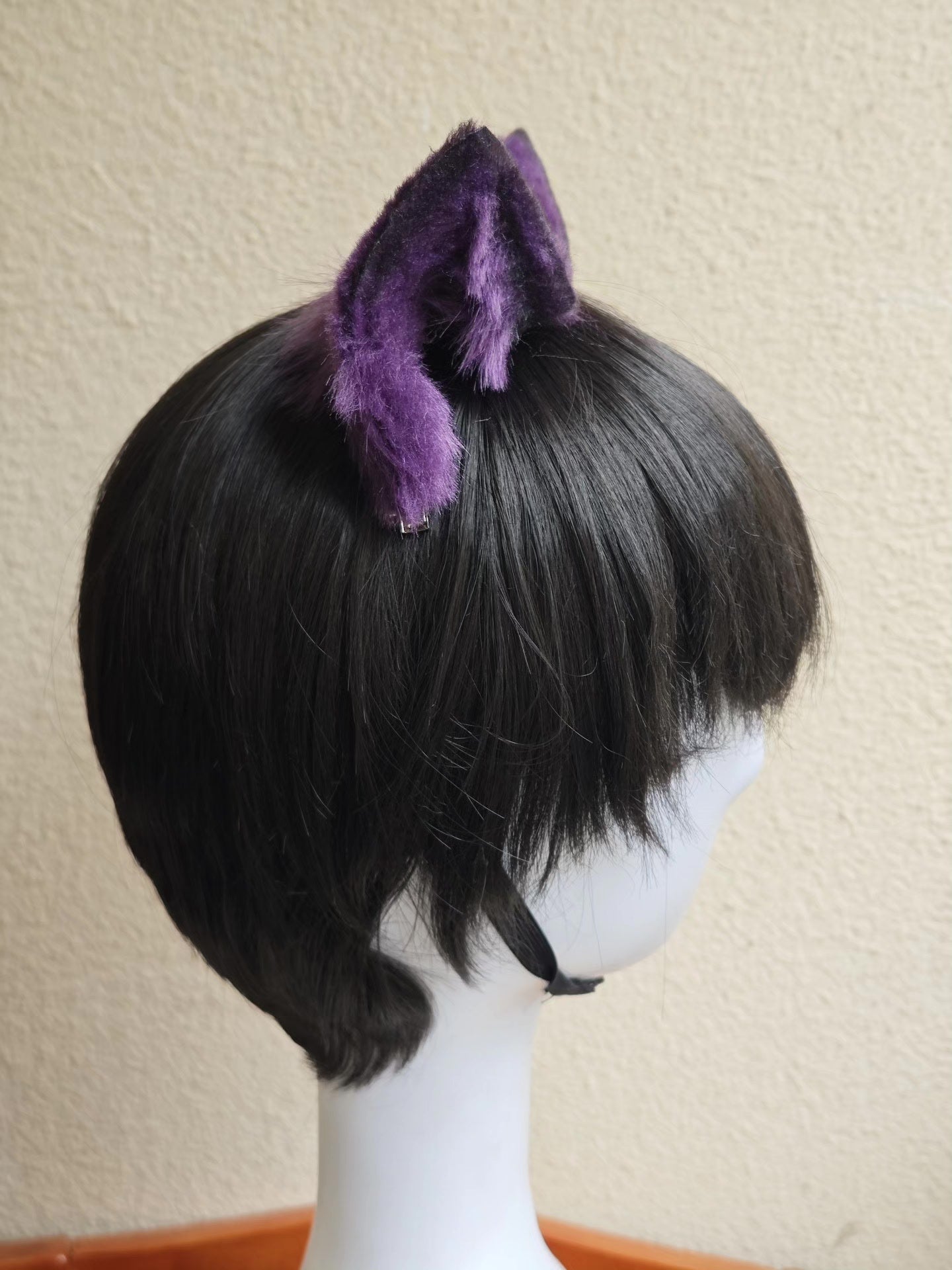 Handmade Purple Cat Ears with Silver Hair Clip