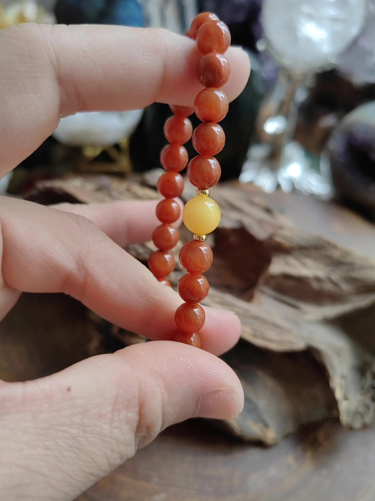 South Red Agate Amber Green Dragon Crystal Bracelet