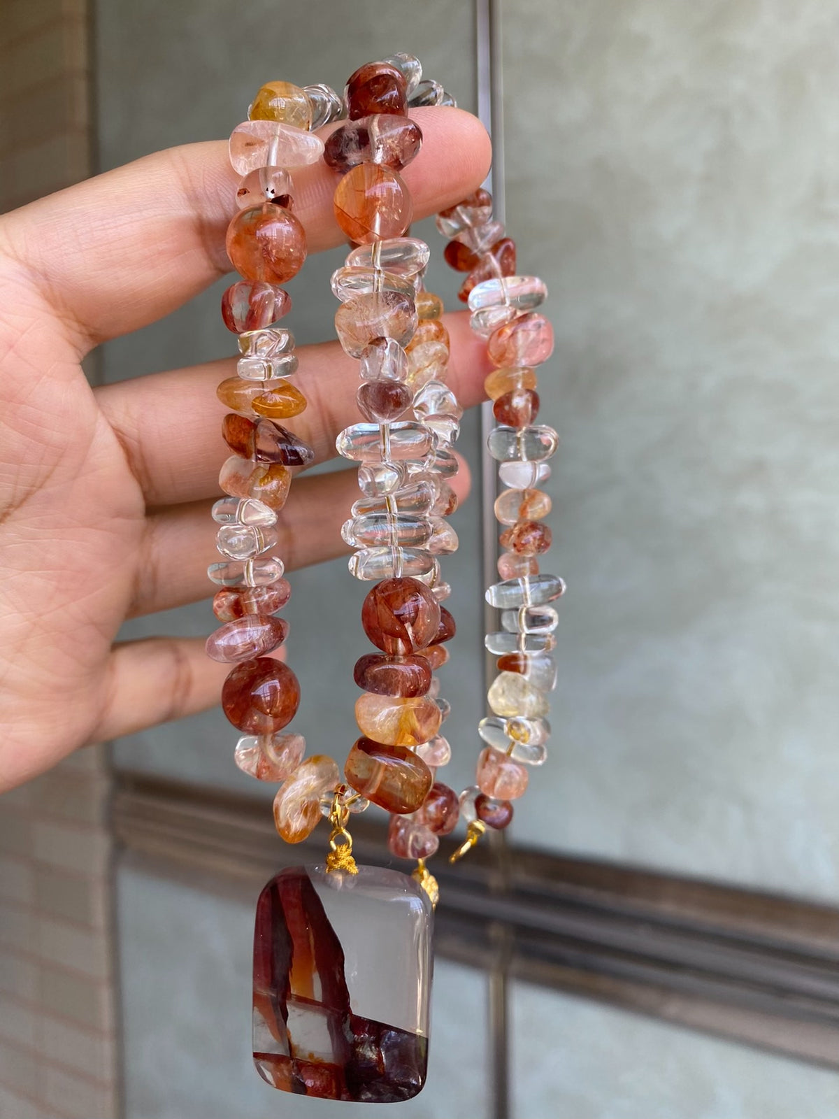 Natural Crystal Jiaohua Pendant Necklace