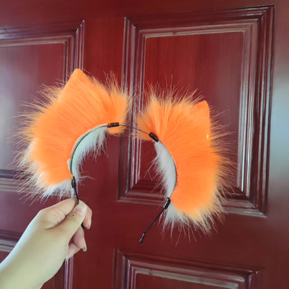 Orange Cat Ear Headband with White Tips and Metallic Studs