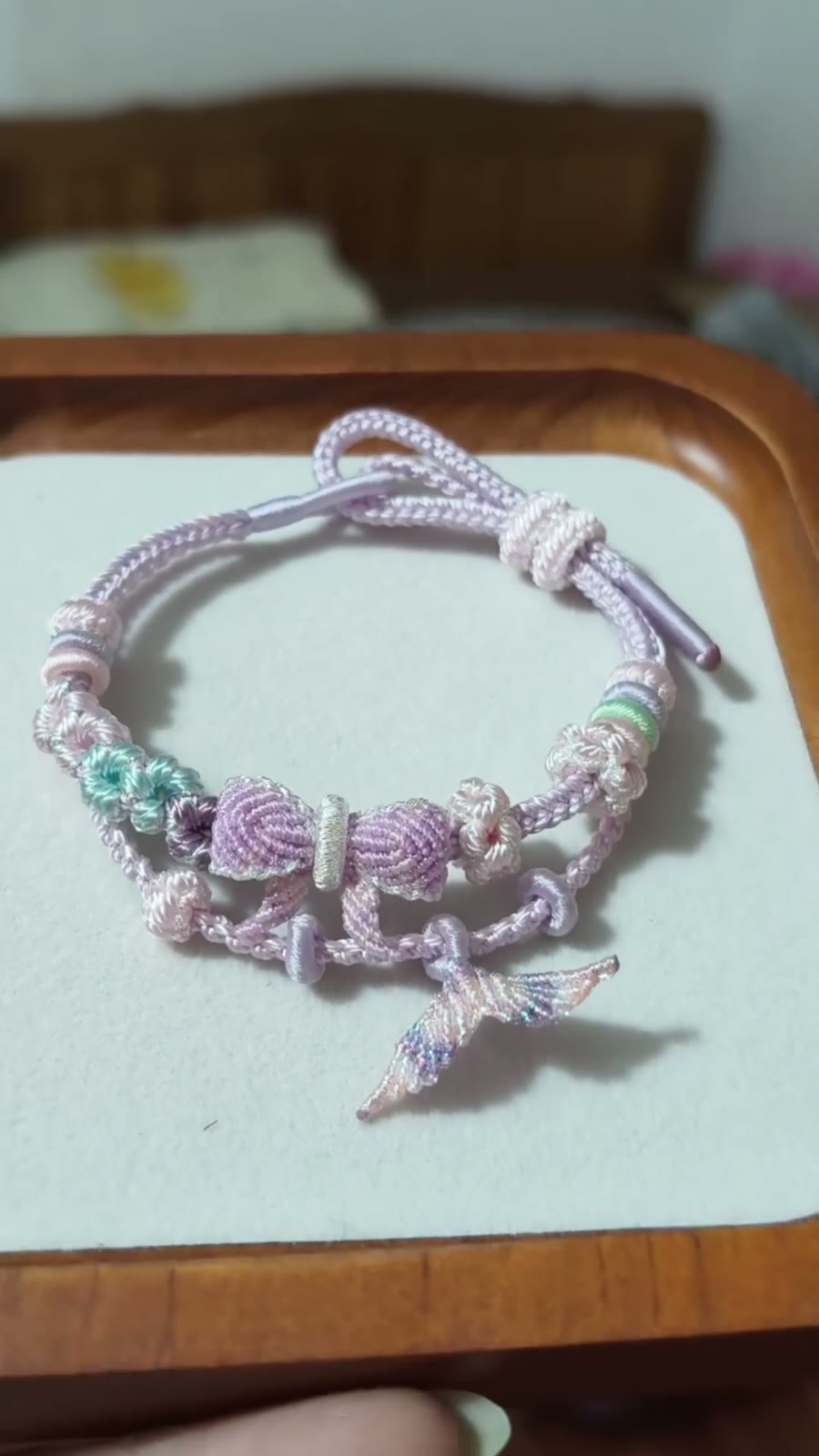 Hand Braided Cord Bracelet Pink Purple Gradient