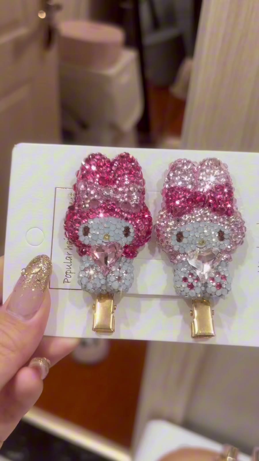 Crystal Rhinestone My Melody Heart Hair Clips
