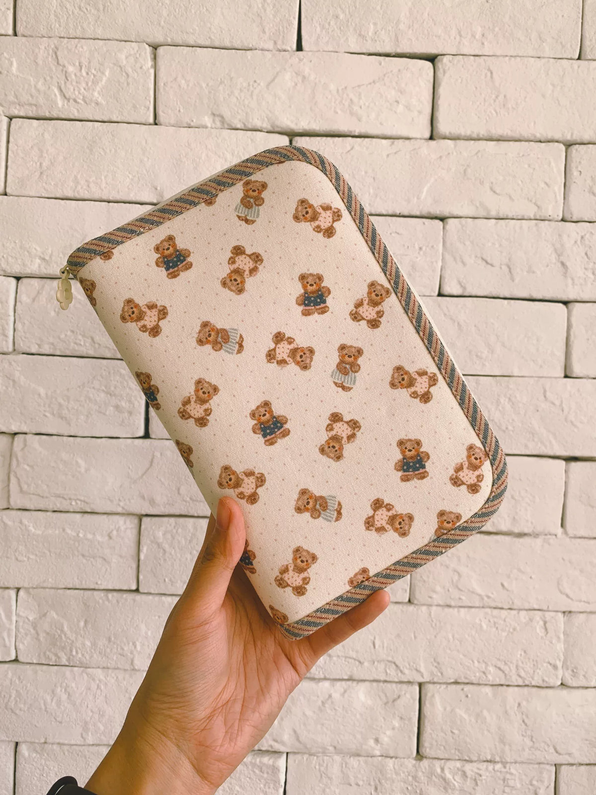 Housse de carnet en tissu oursons avec fermeture à glissière