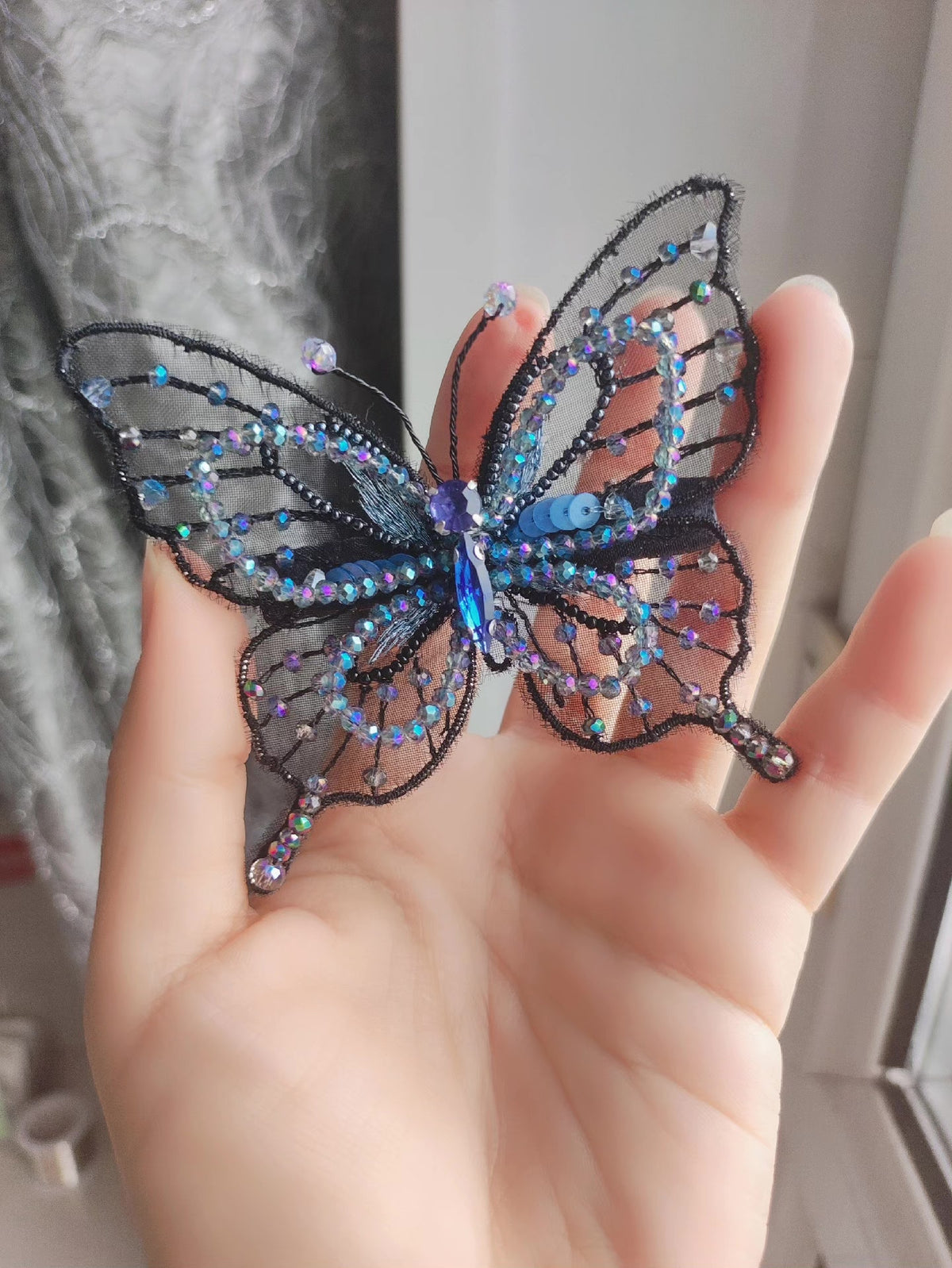 French Embroidered Butterfly Hair Clip