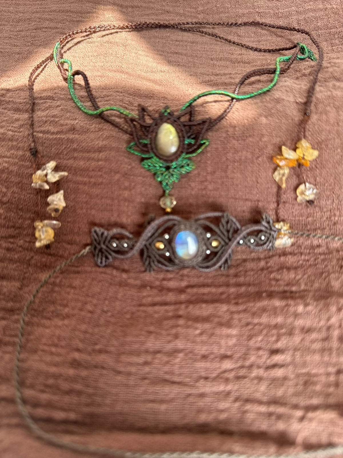 Handmade Macrame Necklace with Yellow Quartz