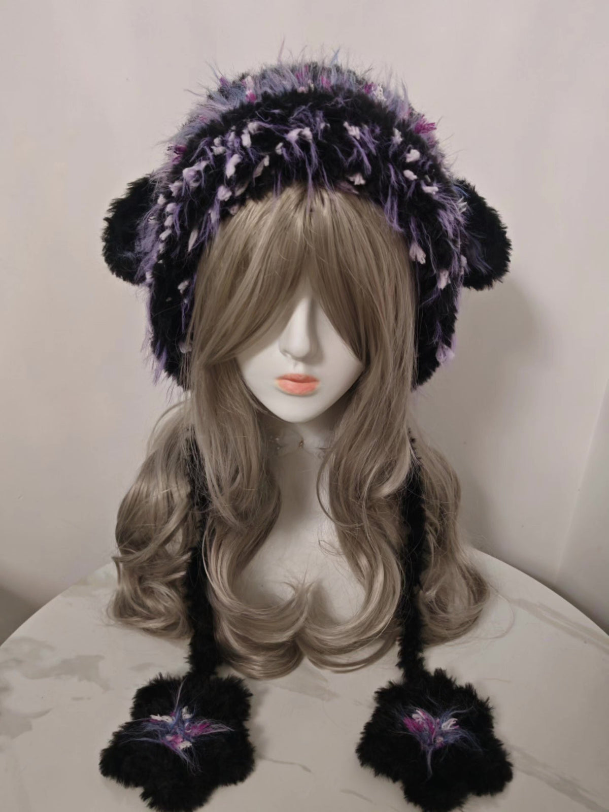 Black Purple Faux Fur Sheep Hat
