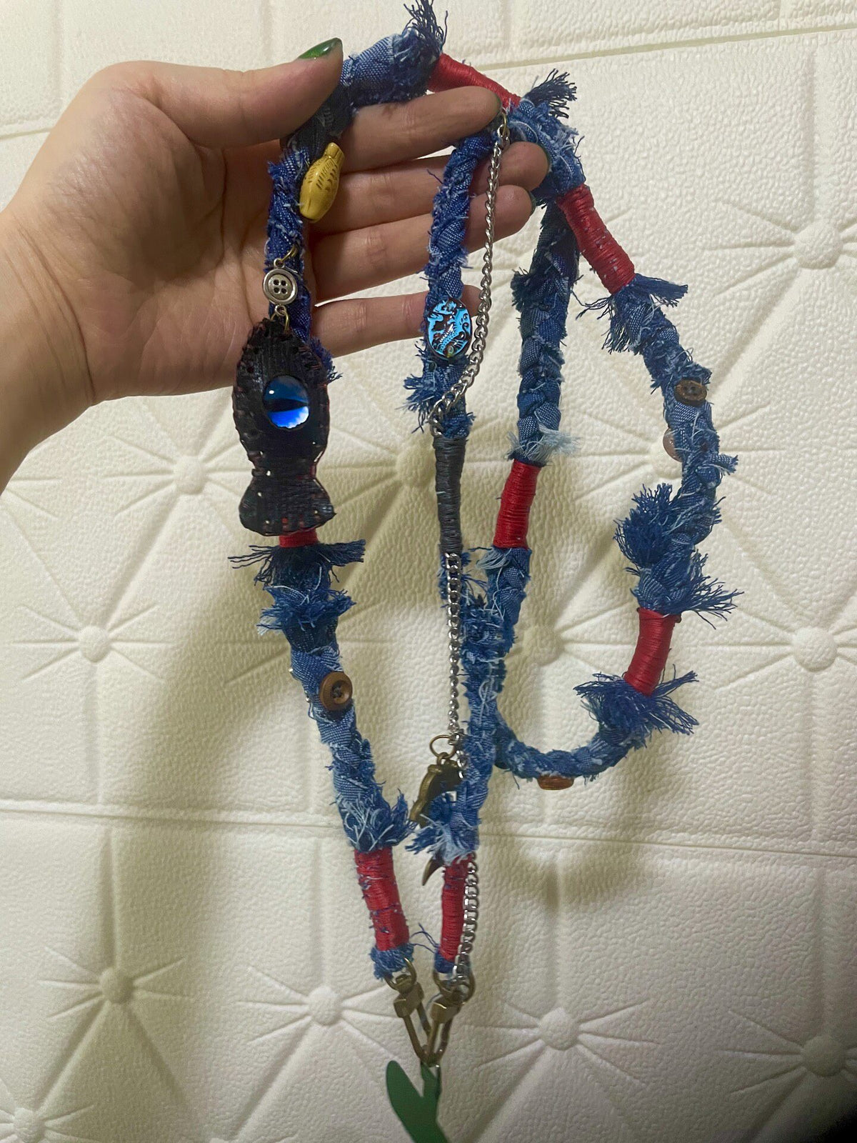 Denim Phone Lanyard with Evil Eye Charm