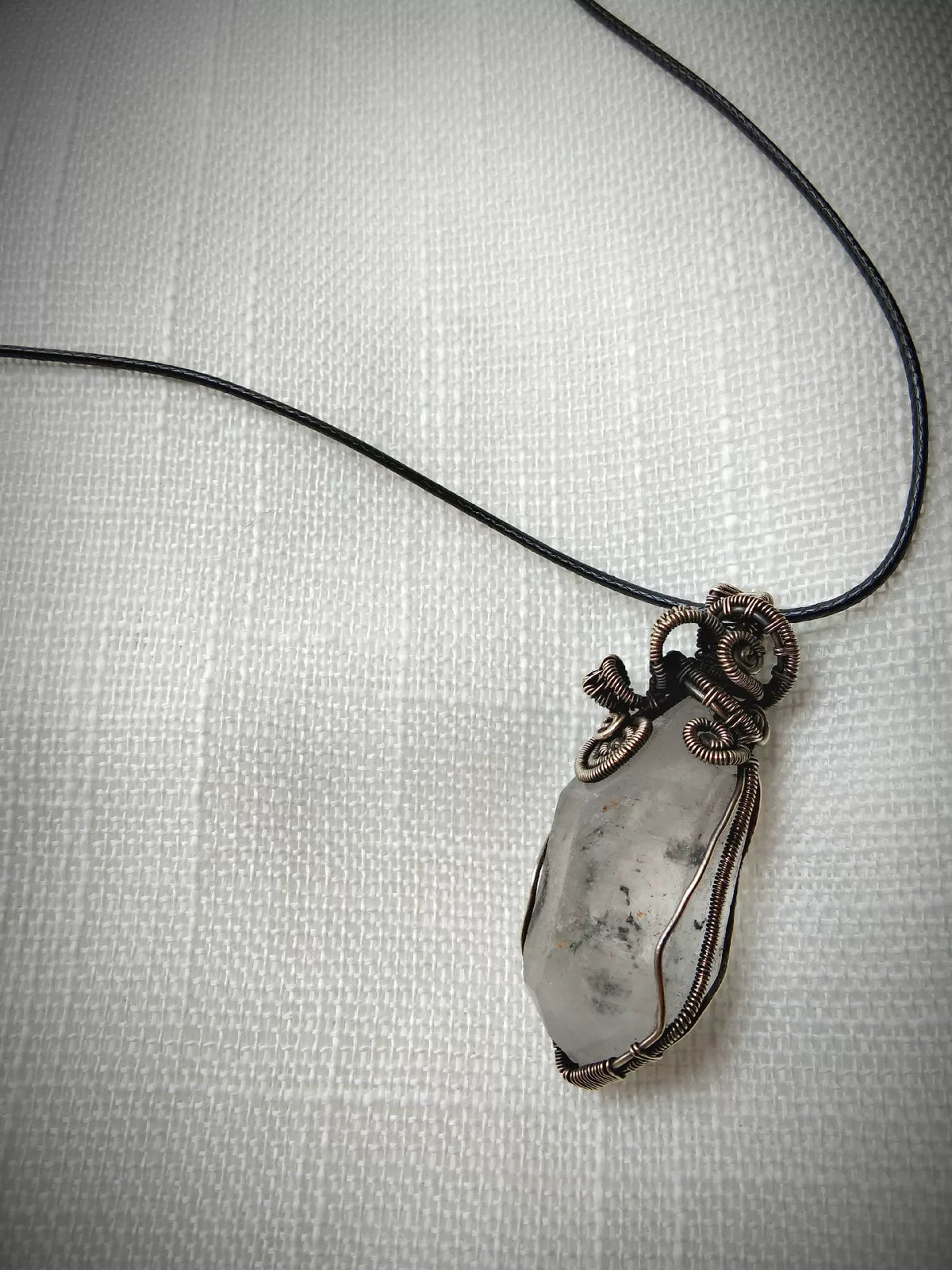 Frosted Black Mica Crystal Pendant Necklace