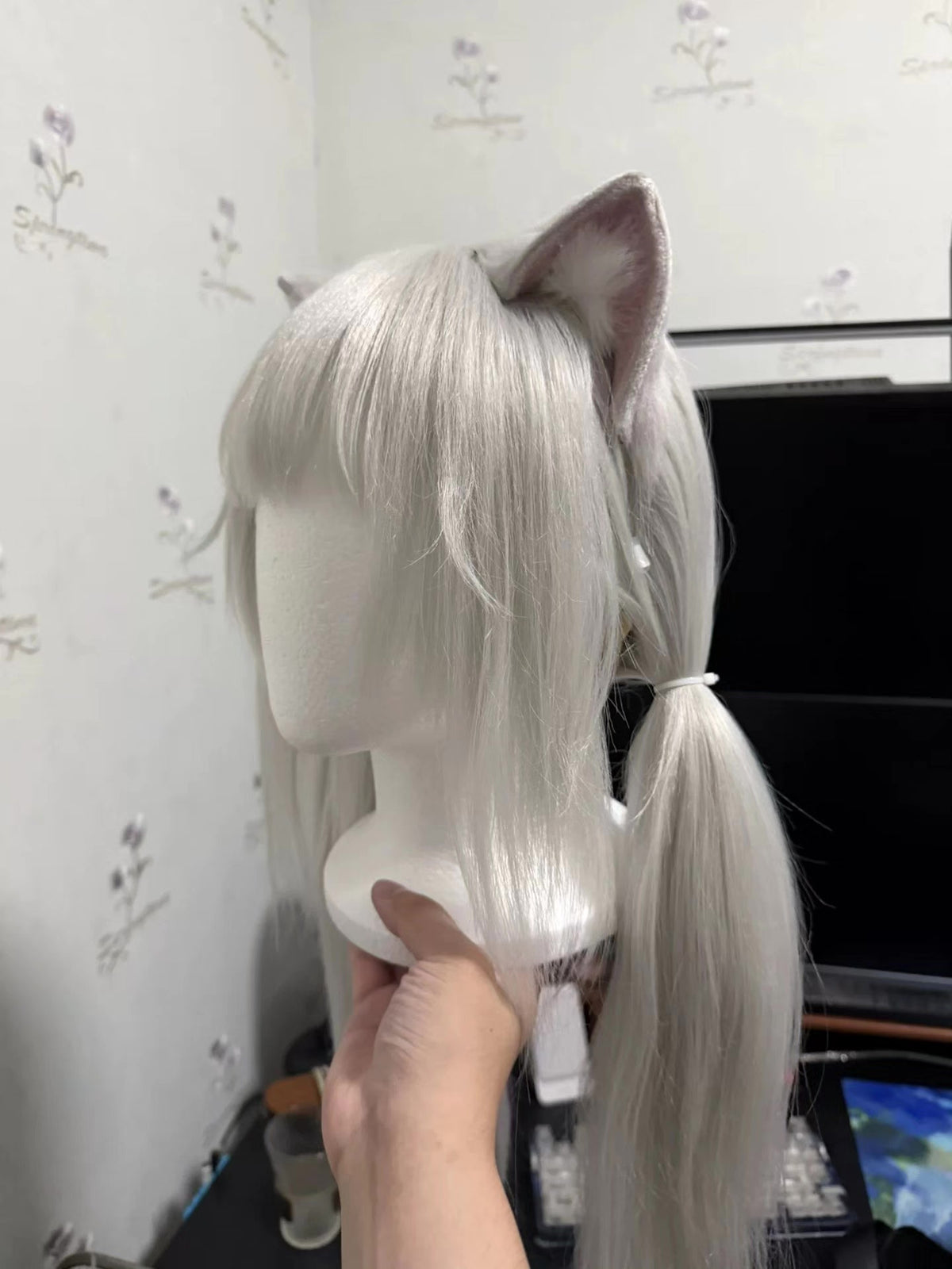 Plush Cat Ears on Silver Headband