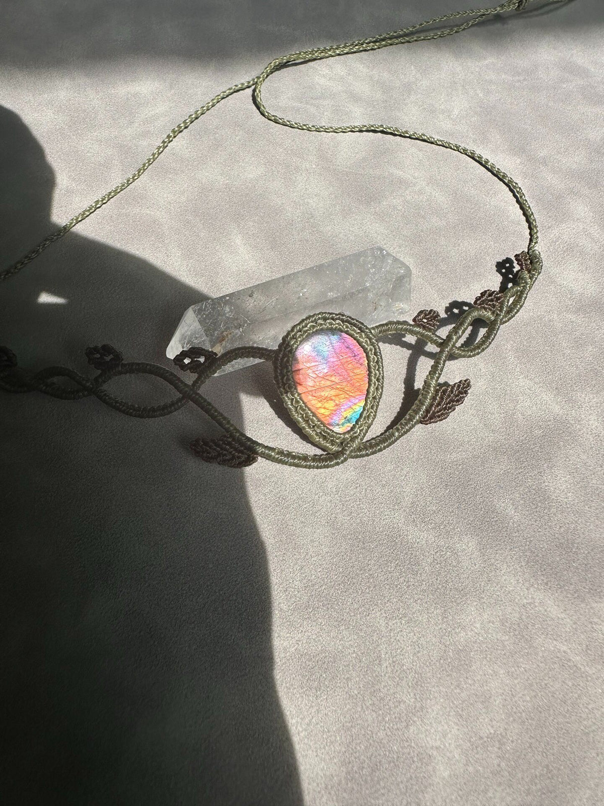 Natural Labradorite Macrame Choker Necklace