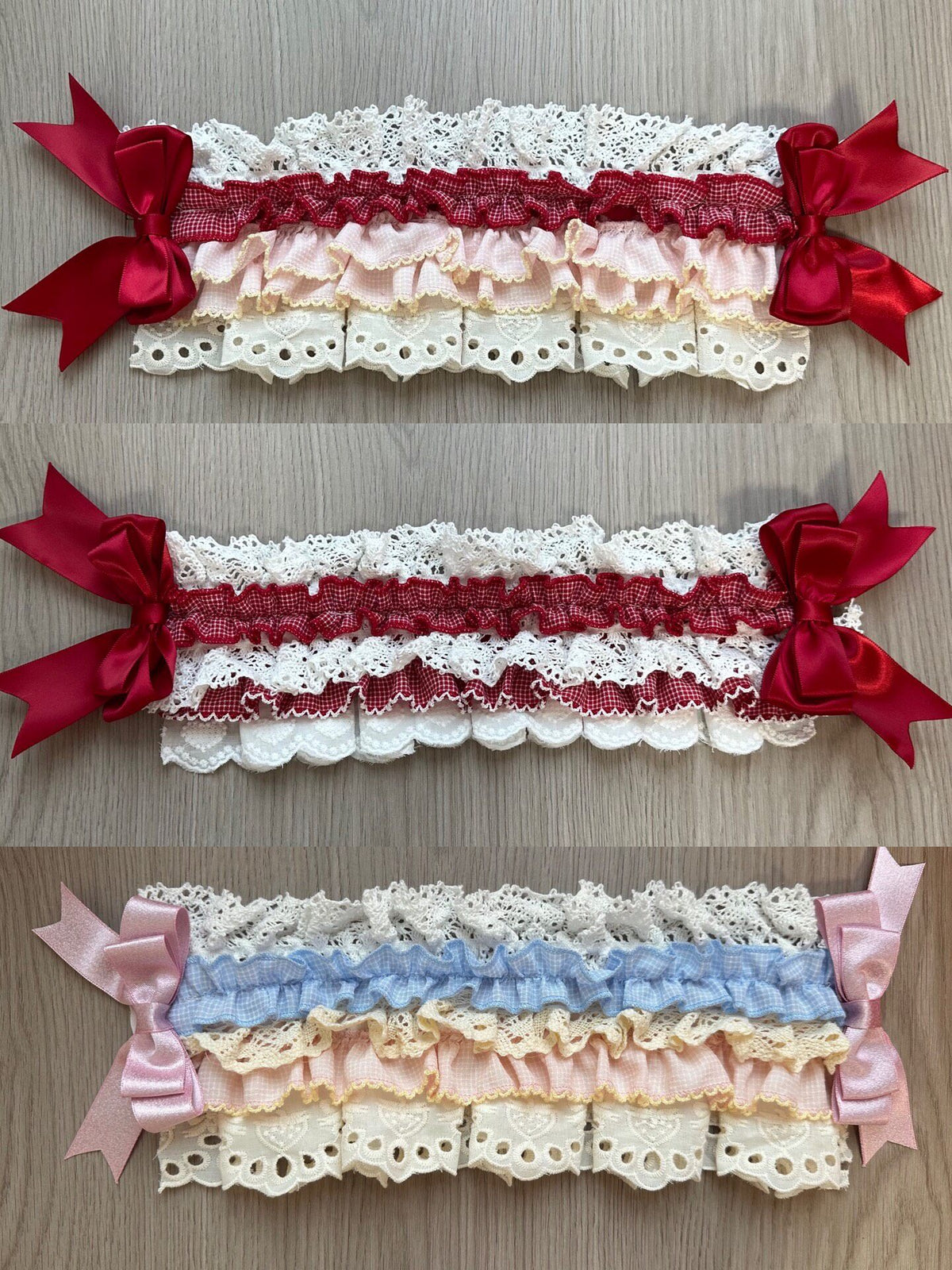 Bandolete Lolita Cupcake com Orelhas de Coelho, Vichy e Renda