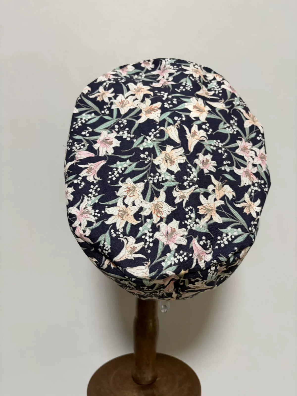 Navy Lily Print Cotton Scrub Cap
