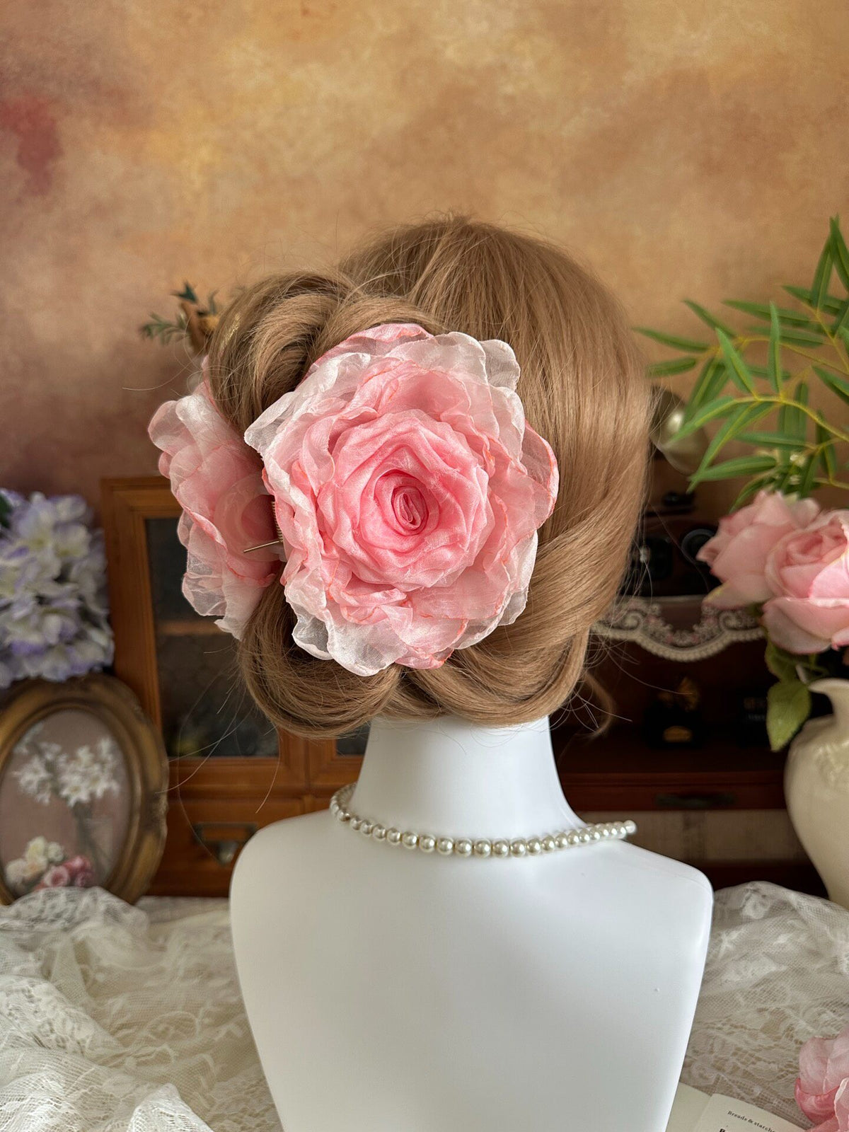 Handmade Fabric Rose Cherry Blossom Hair Clip