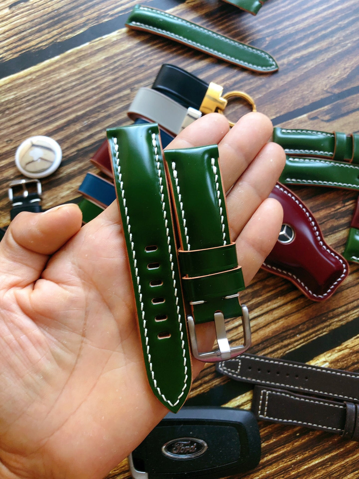 Handcrafted Japanese Shinki Horsehide Green Watch Strap