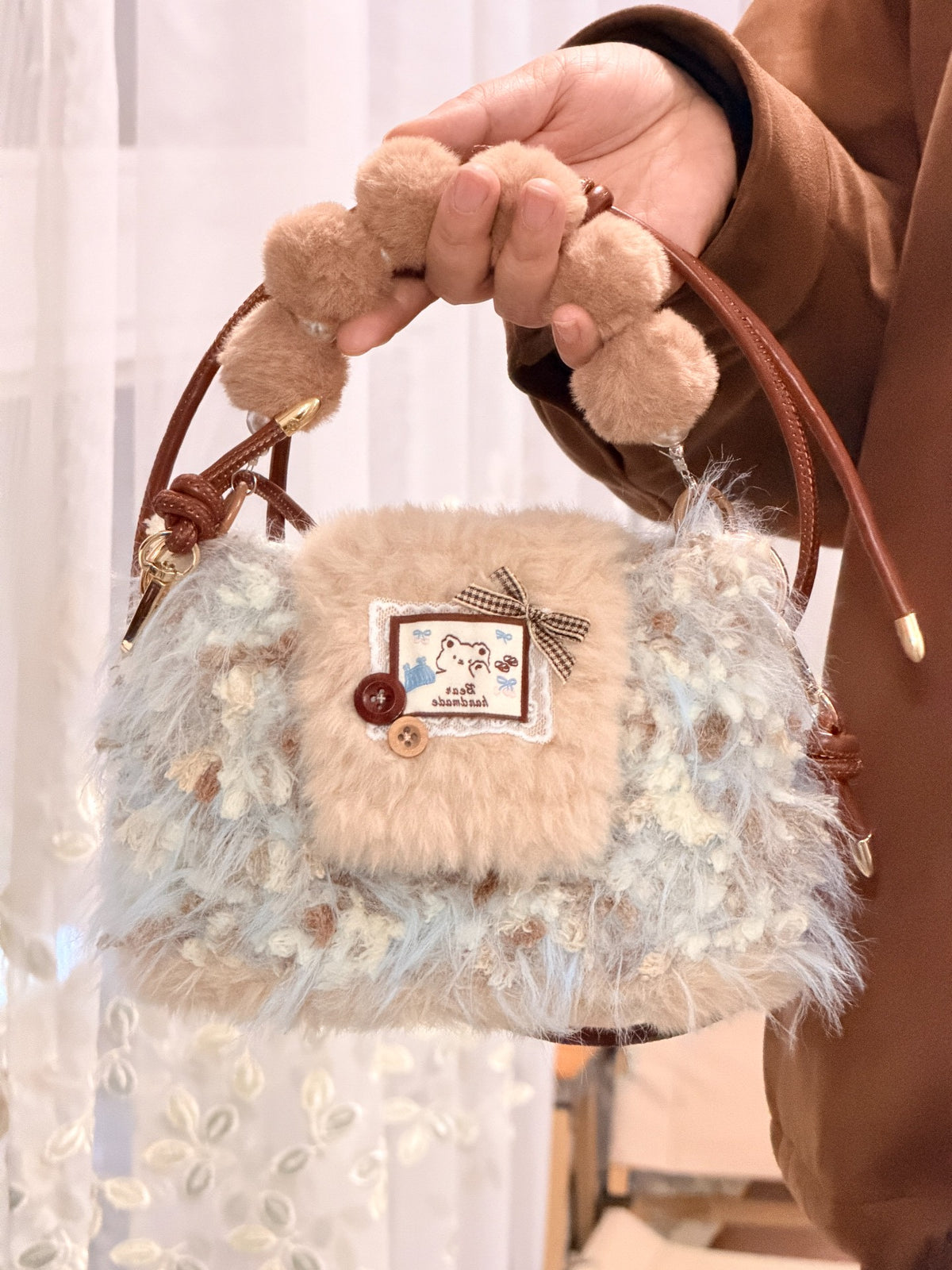 Plush Yarn Crochet Bear Handbag