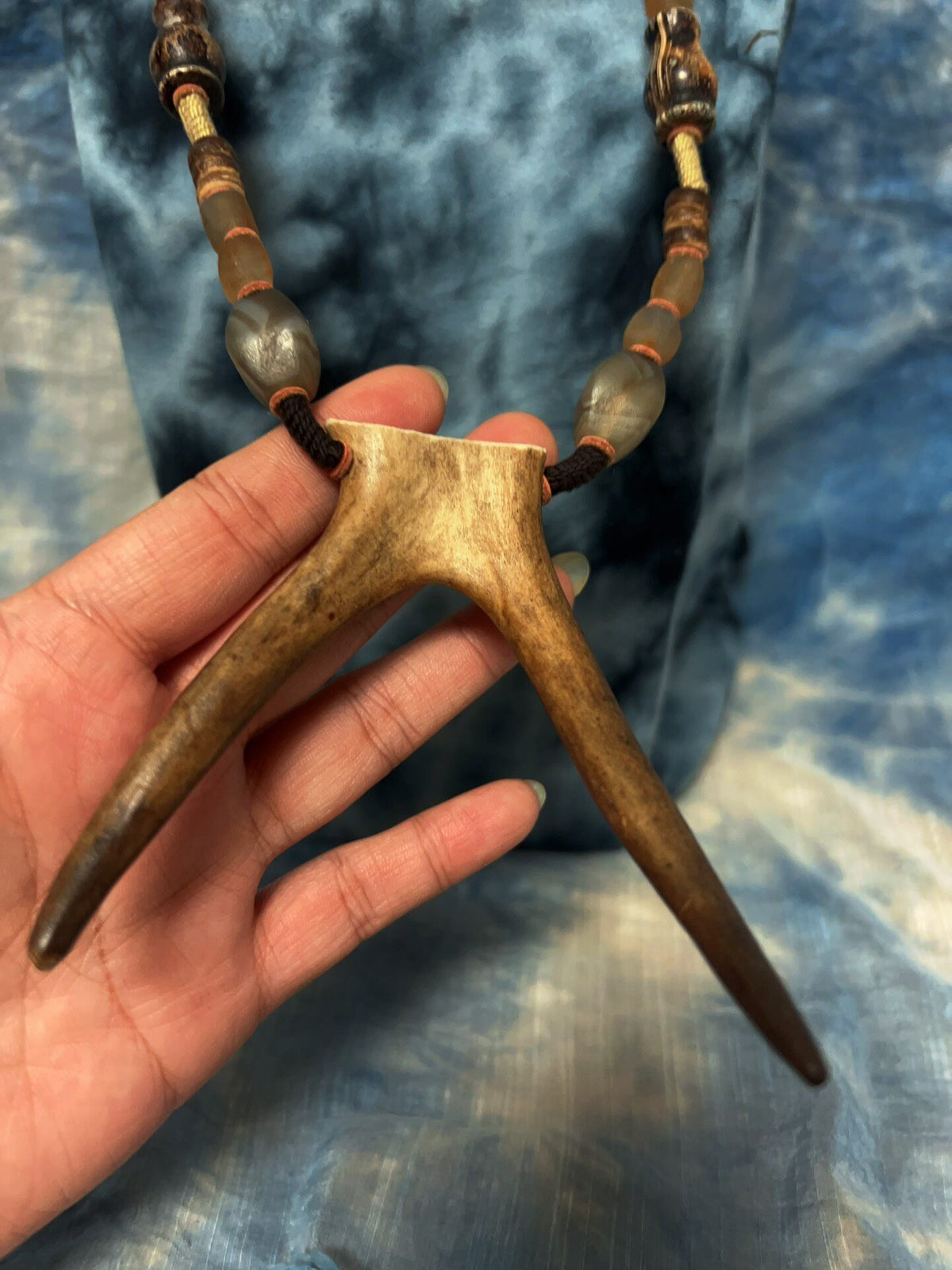Handcrafted Deer Antler Necklace with Agate Beads