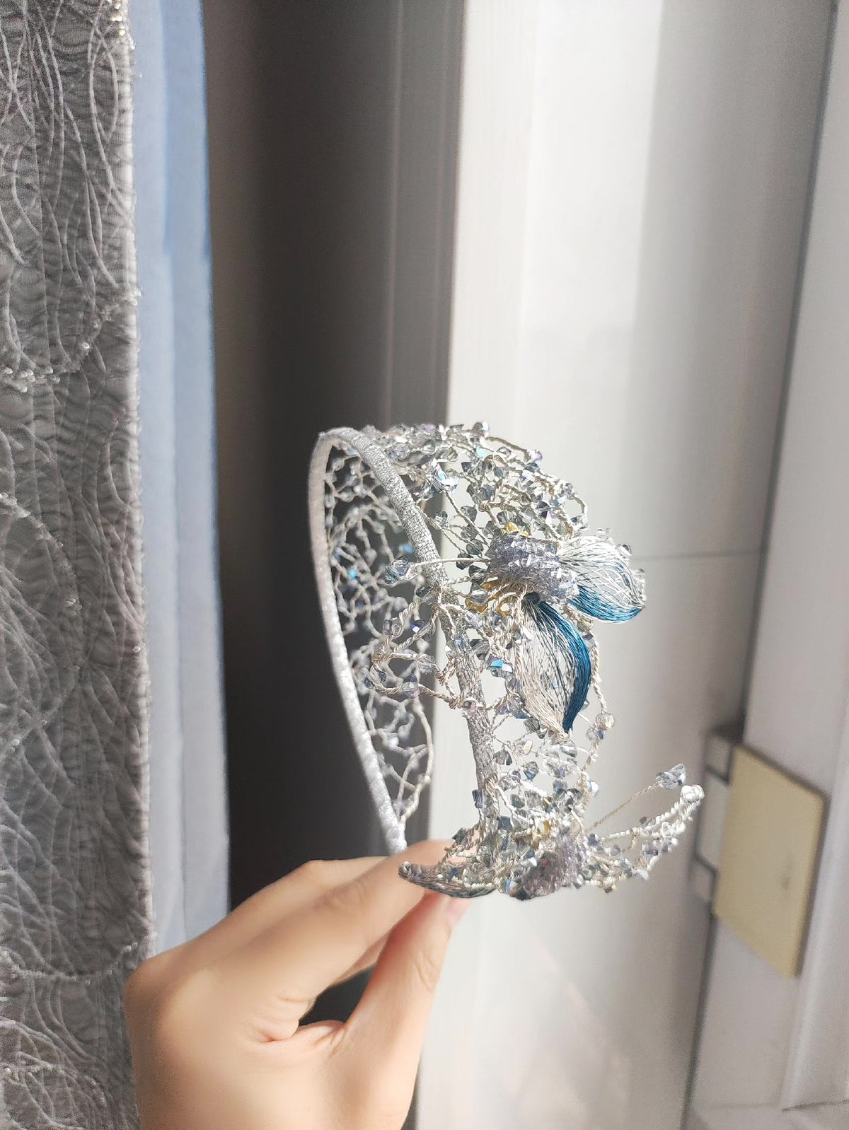 Silver Butterfly Openwork Crystal Headband