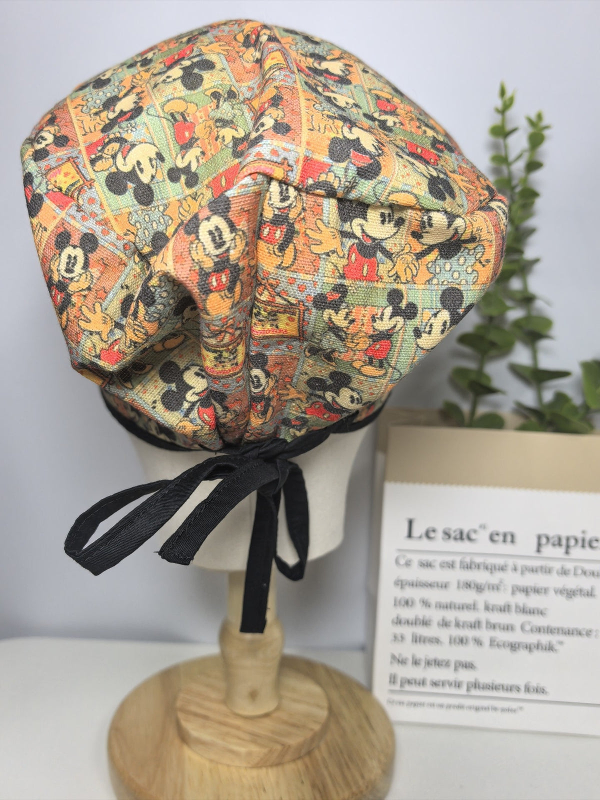 Calot chirurgical en lin et coton, patchwork Mickey vintage