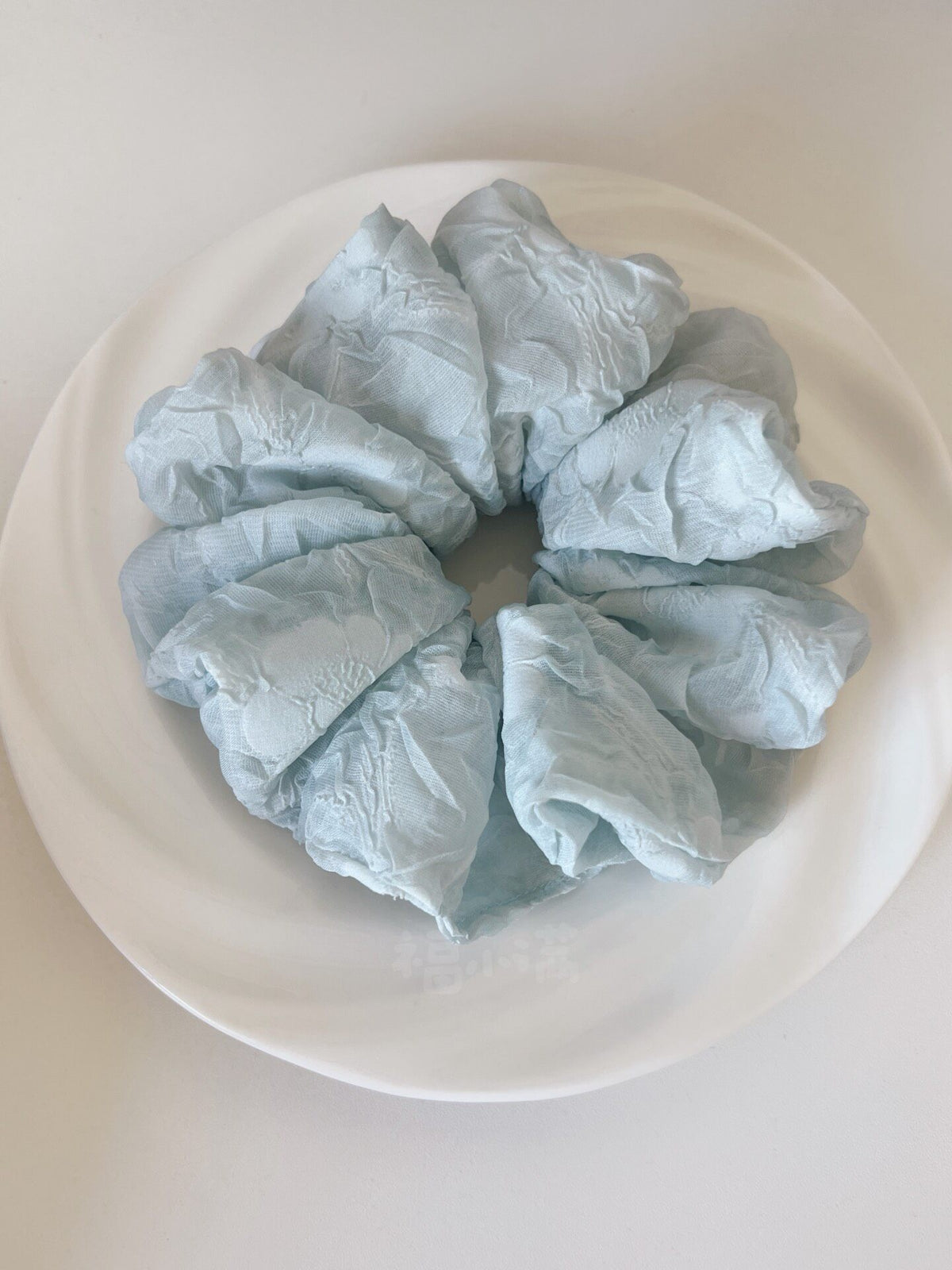 Lake Blue Embossed Fabric Hair Scrunchie