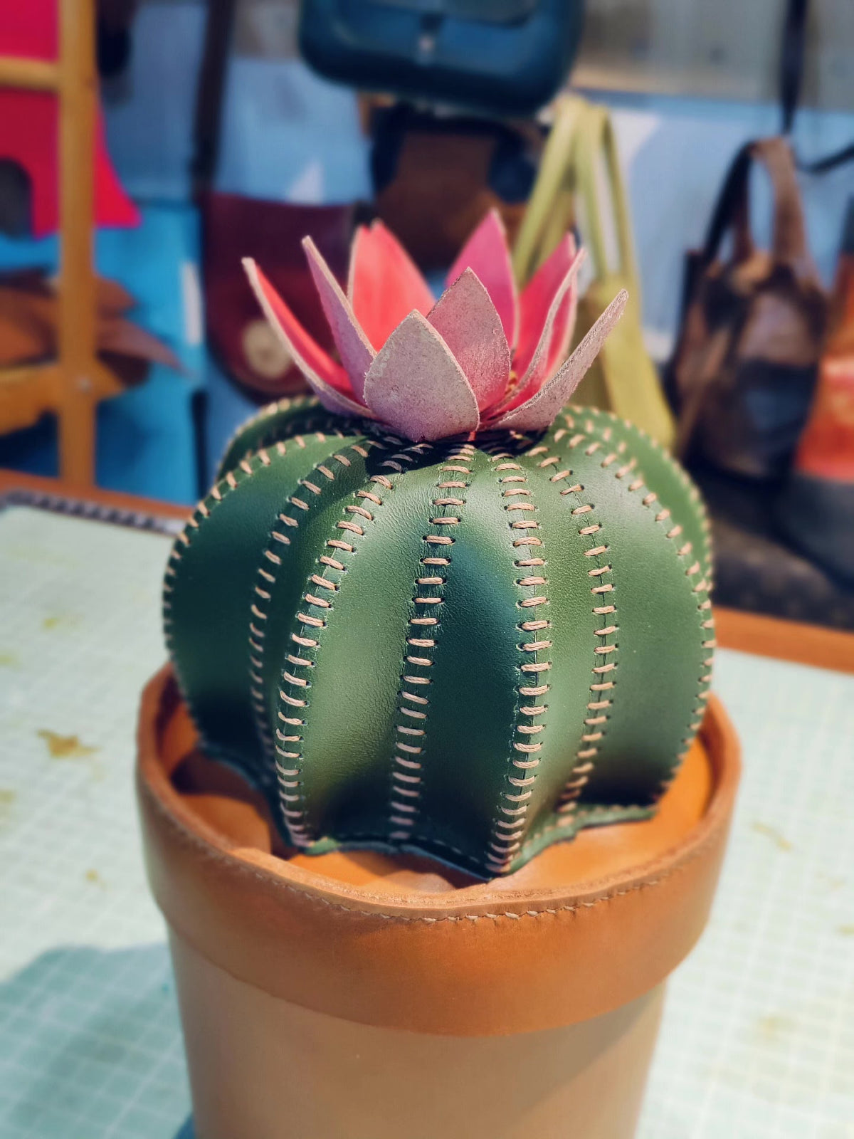 Handcrafted Leather Cactus Storage Box