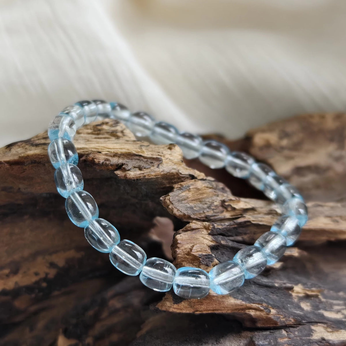 Natural Blue Topaz Barrel Bead Bracelet