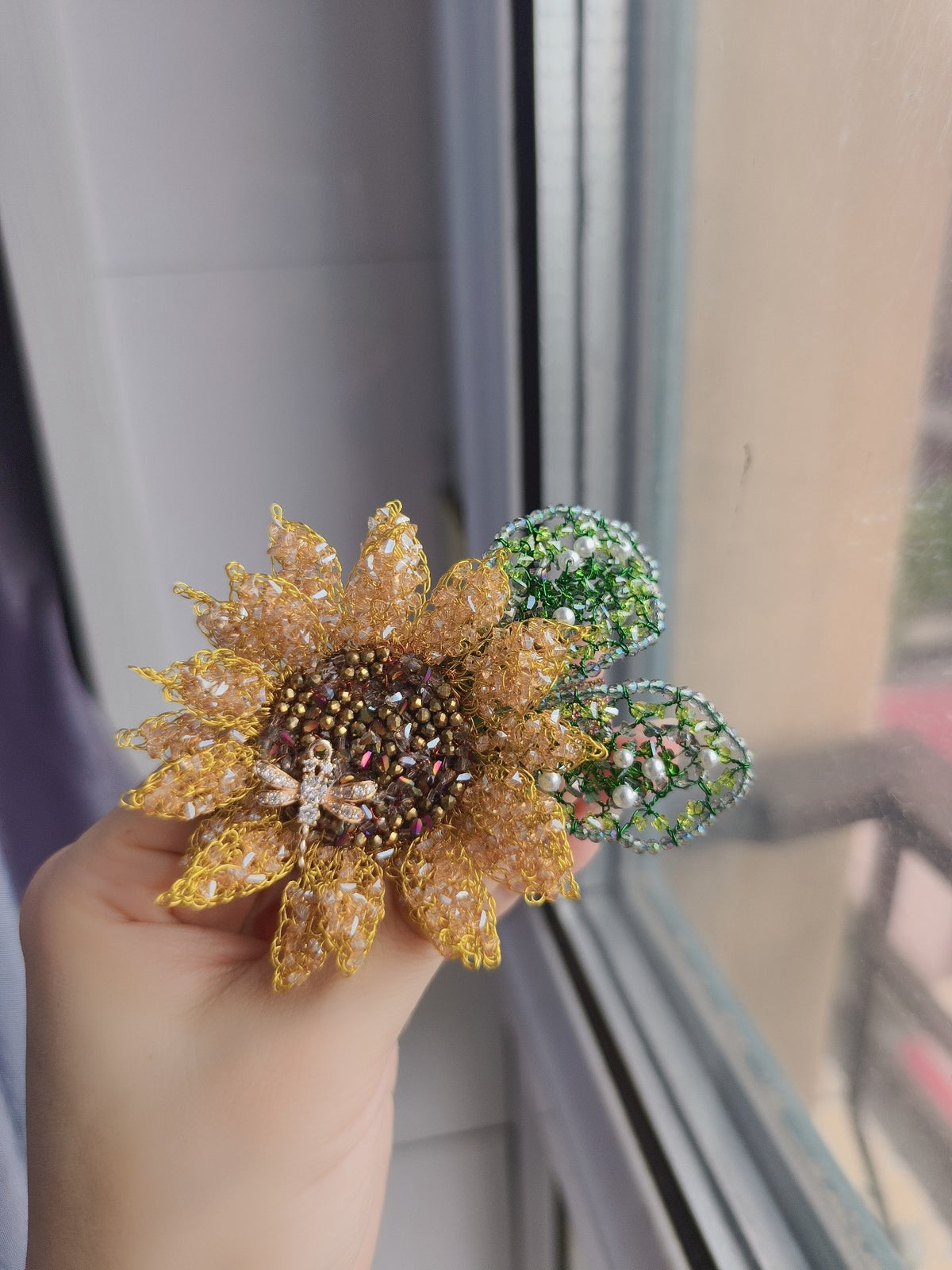 Wire Crochet Sunflower Hair Clip