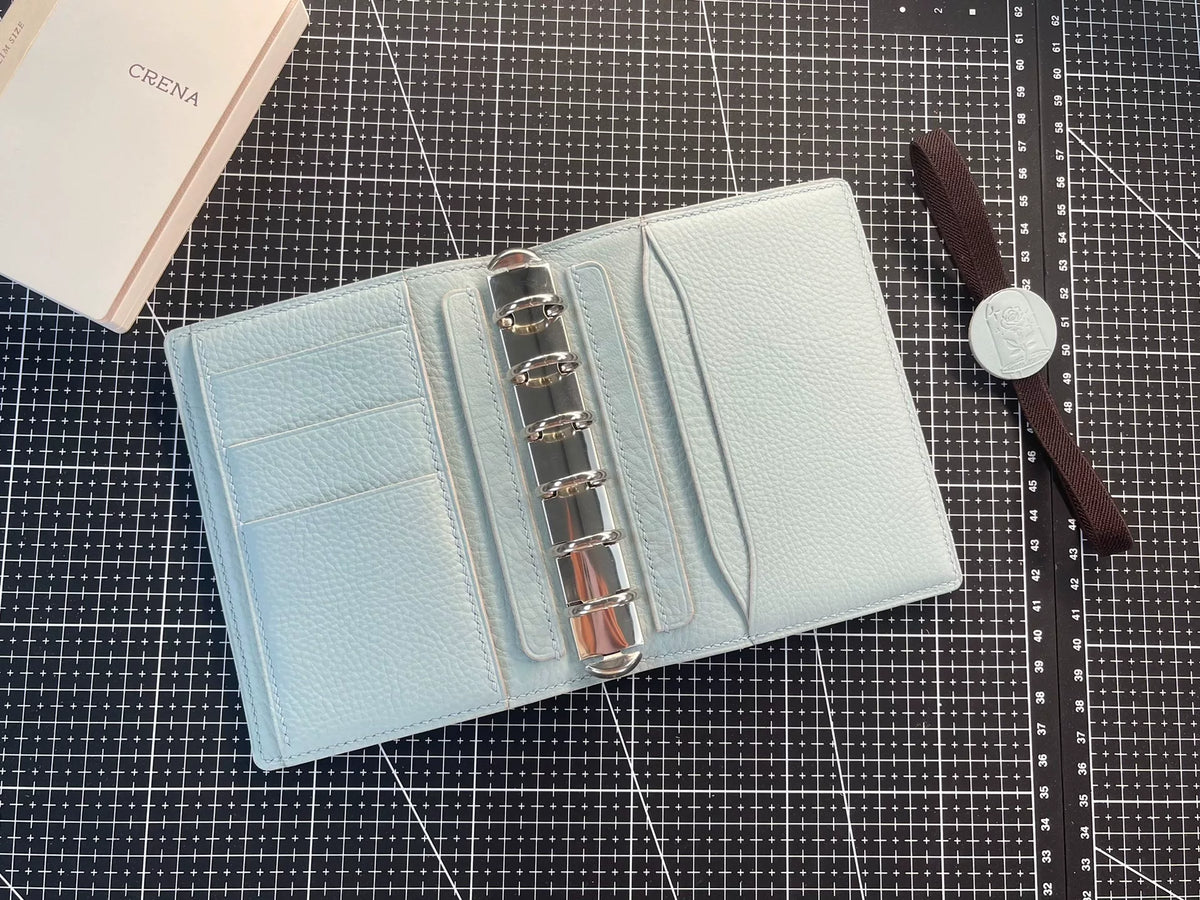 A7 Leather Binder Dark Brown Blue Lining