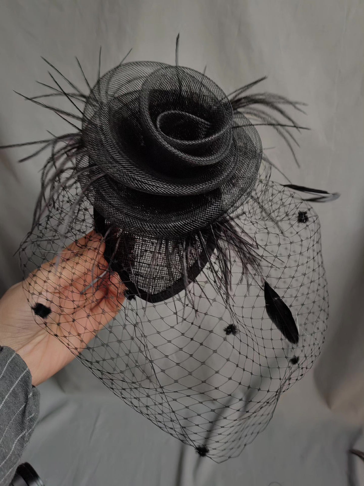 Black Mesh Rose Fascinator Headpiece