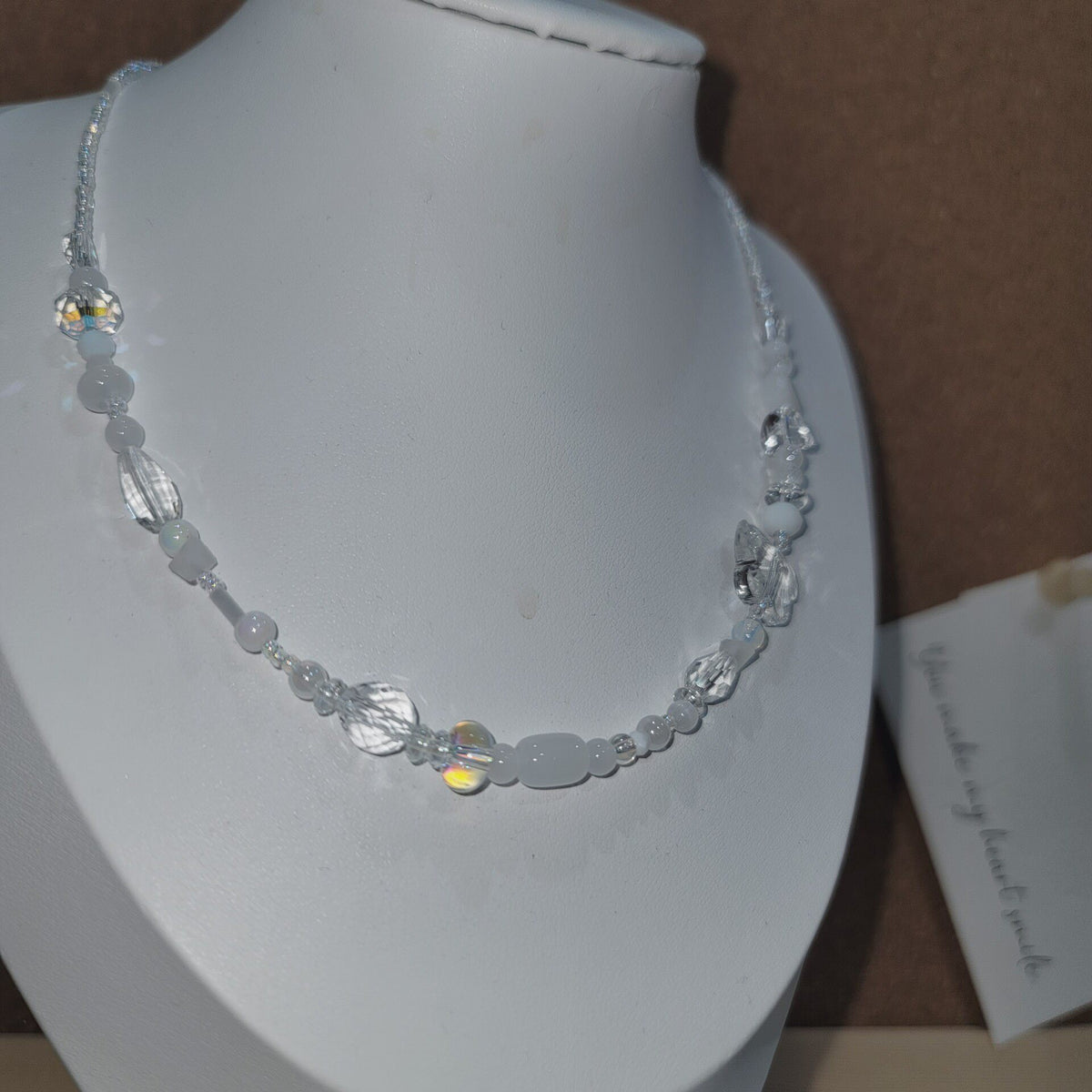 Handmade White Seed Bead Necklace with Butterfly