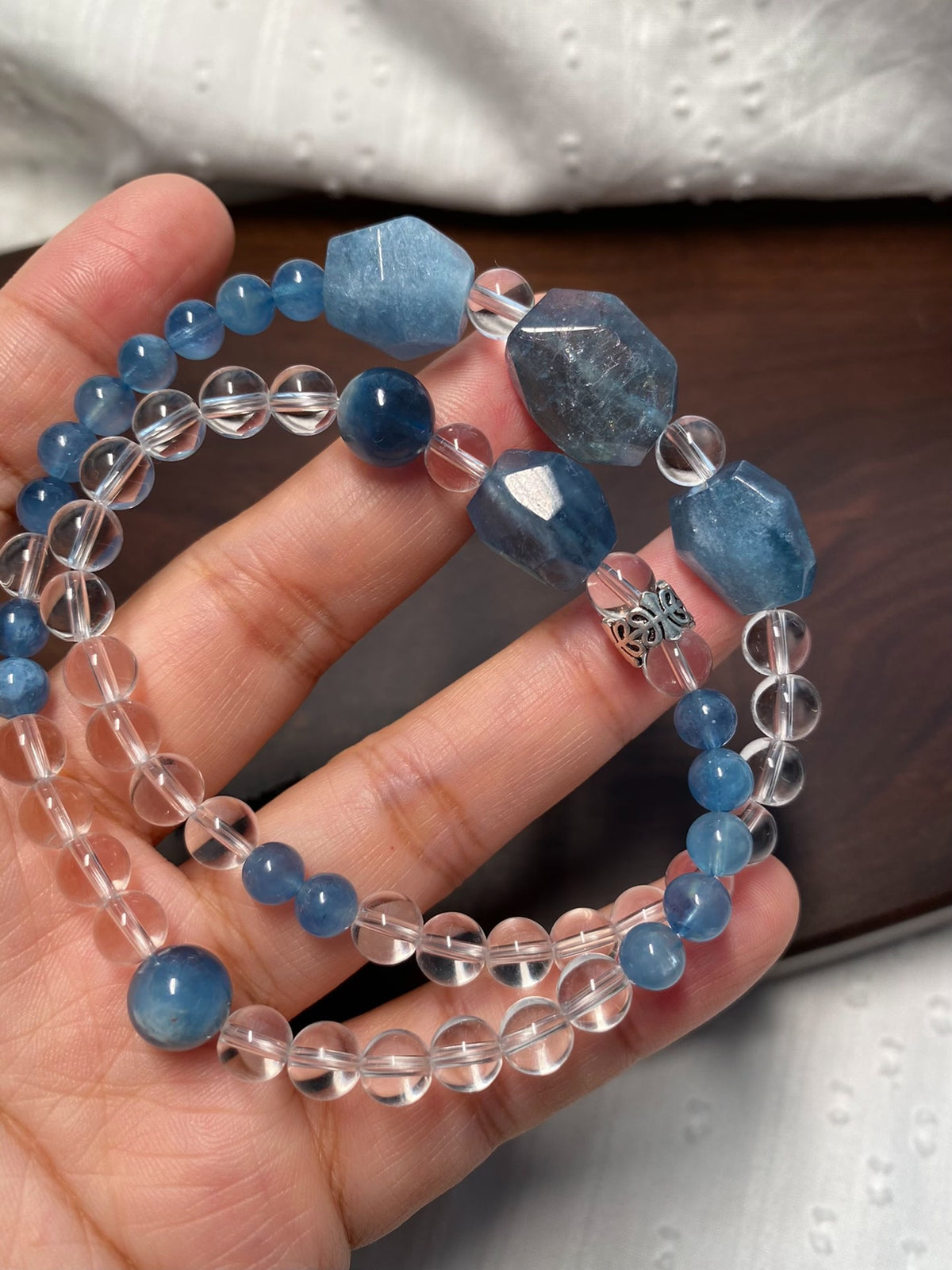 Aquamarine White Crystal Double Loop Bracelet