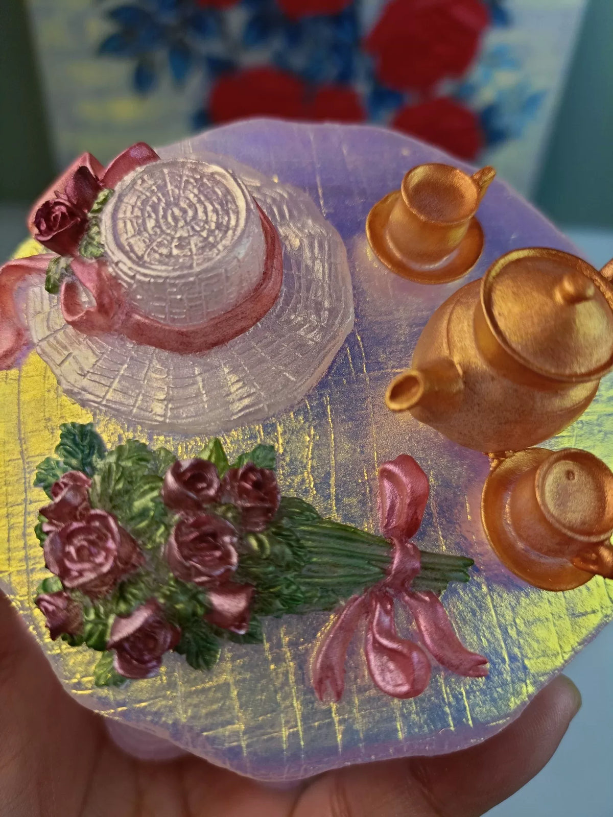 Translucent Lilac Resin Flower Tea Storage Box