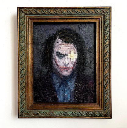 Hand-Painted Oil Portrait of Joker from Why So Serious, Impasto Texture, Framed 20x25 cm