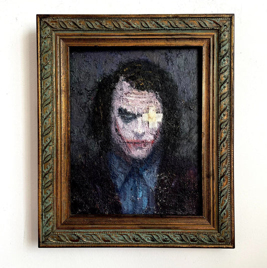 Hand-Painted Oil Portrait of Joker from Why So Serious, Impasto Texture, Framed 20x25 cm