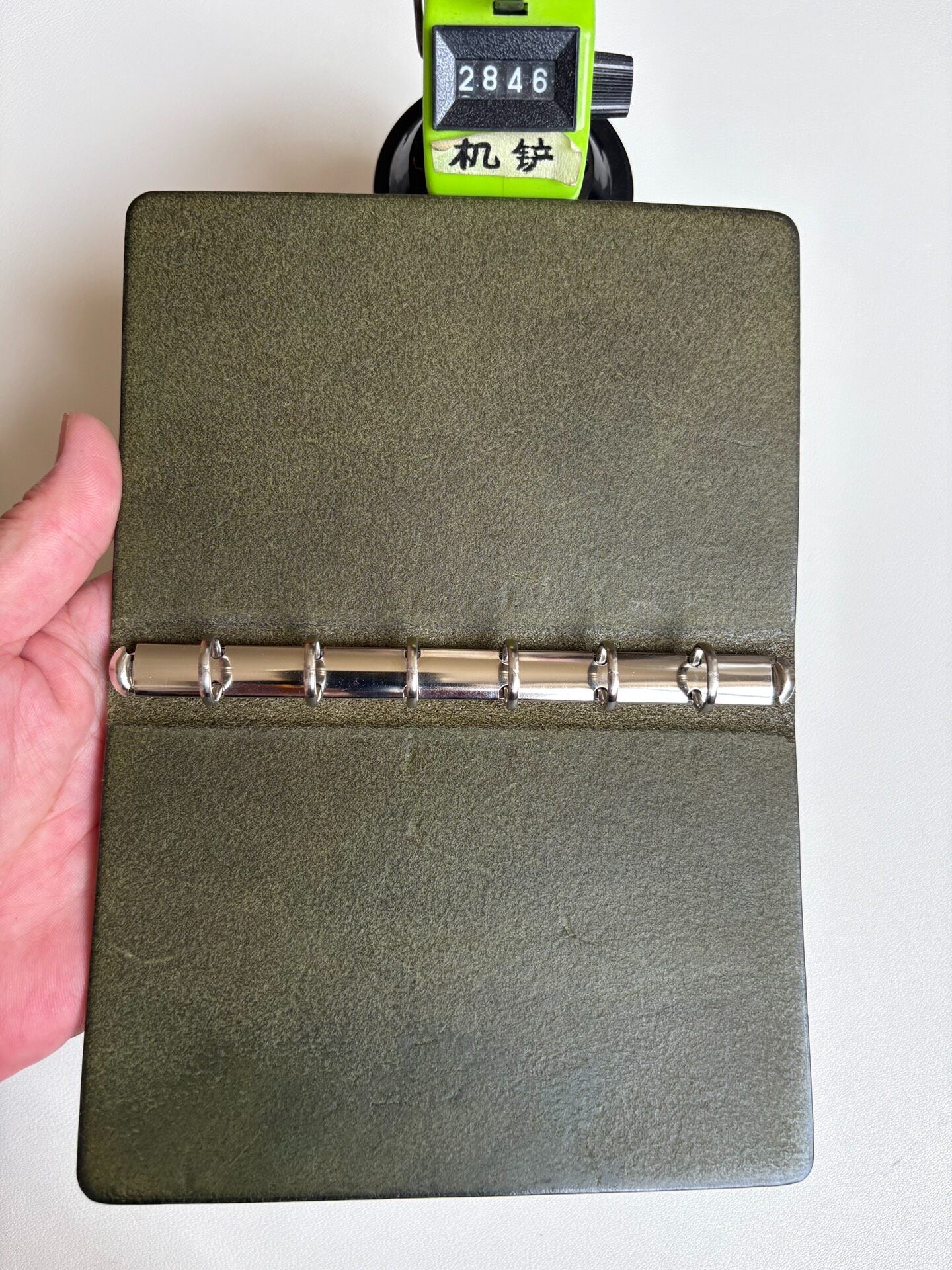 Olive Green A7 Leather Ring Binder Notebook with Metal Binding