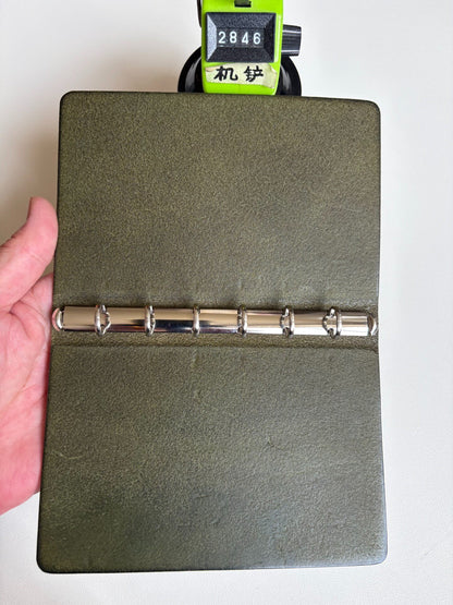 Olive Green A7 Leather Ring Binder Notebook with Metal Binding