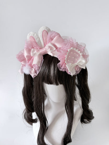 Lolita Rabbit Ear Headband with Strawberry Side Clip