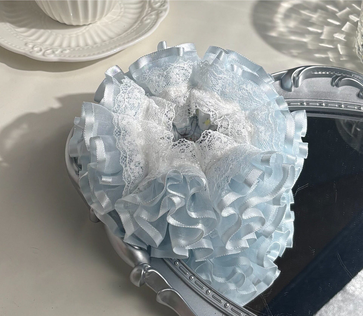 Mint Green Satin Lace Scrunchie